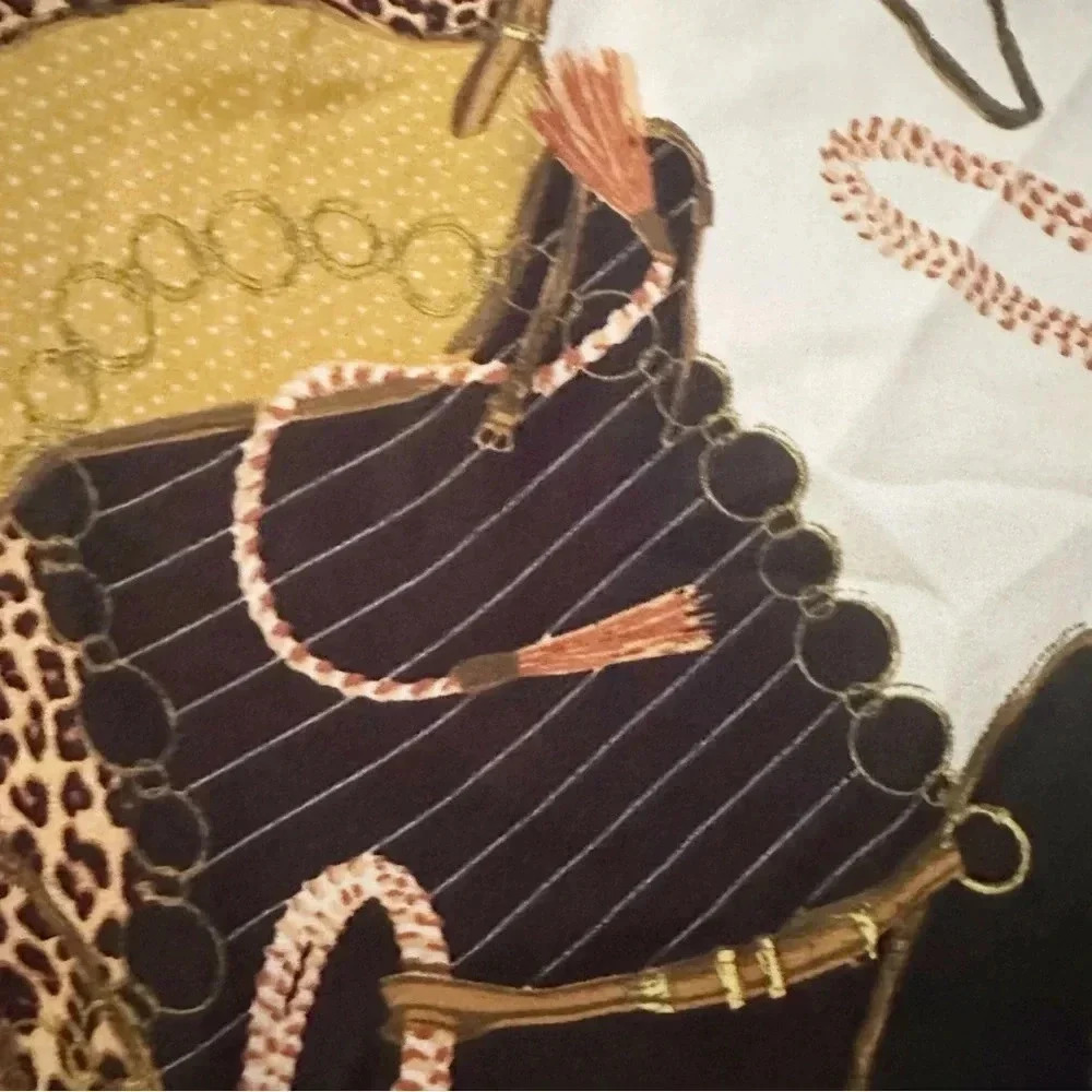 Zara •Equestrian Pleated Peplum Tunic Top Black Bridle Chain Print Size Small - Picture 4 of 10